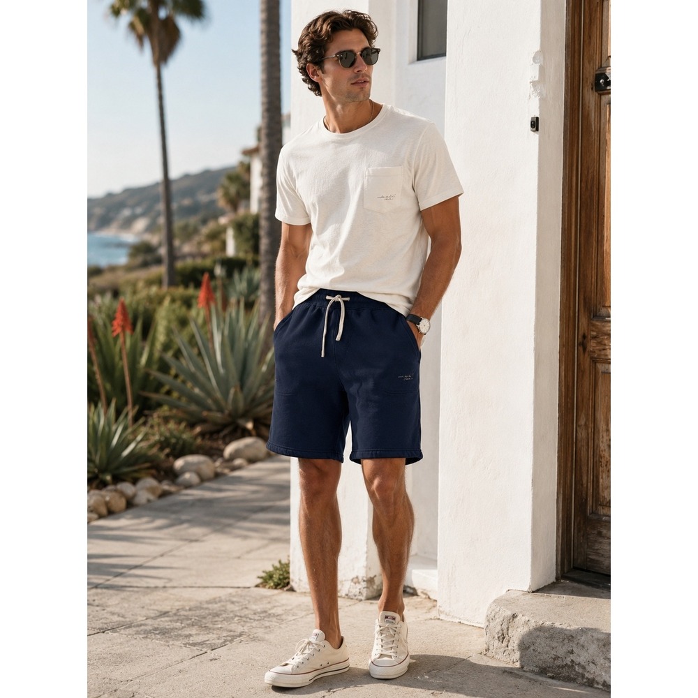 Denim & Flower Ricky Singh Navy Blue Fleece Sweat Shorts Men Large 34 Drawstring